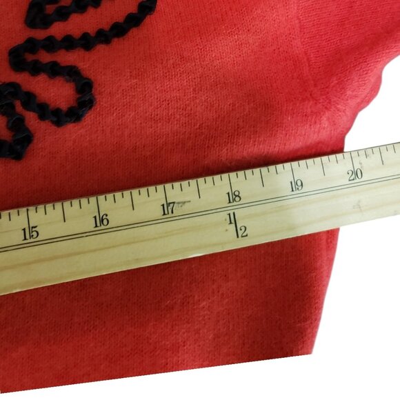 Mozart Milano Vtg Sweater Red  With Black Embroidered Abstract 38 - Picture 6 of 10